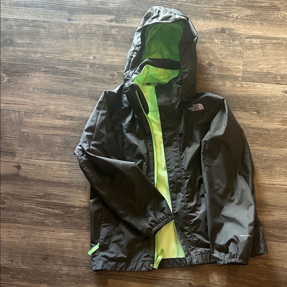 The North Face Kids' Charcoal and Neon Green Raincoat